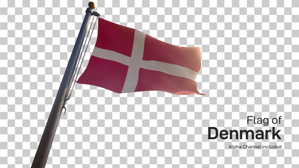 Denmark Flag on a Flagpole with Alpha-Channel