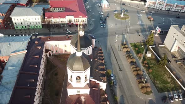 Aerial view of Epiphany Cathedral in Tomsk city. Siberia, Russia.