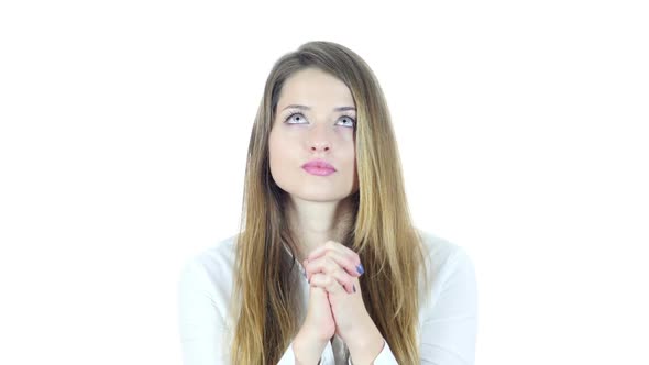 Woman praying  for Forgiveness, White Background