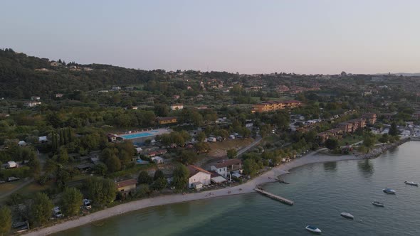 Salo by Lake Garda in Italy landscape, aerial panorama of waterfront town