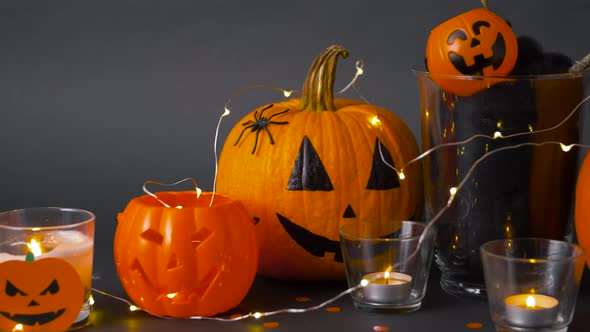 Pumpkins, Candles and Halloween Decorations