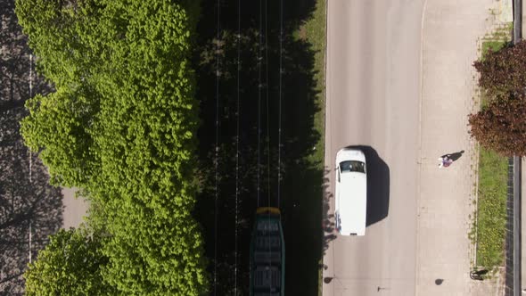 Birds Eye View Over Train And City Streets, Norrkoping Sweden