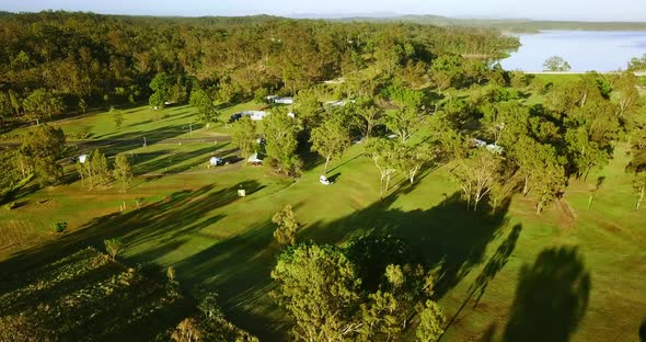 Aerial view over camping place.