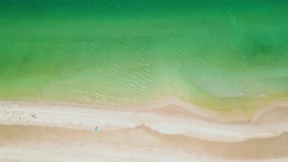 Aerial view, top view of white tropical beach and turquoise water