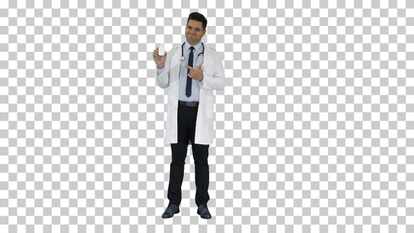 Doctor Physician Presenting Medicine, Alpha Channel