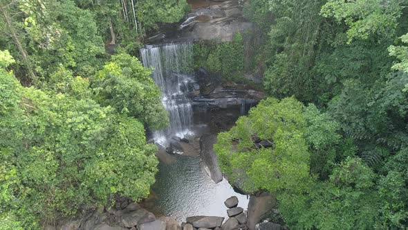 Landing near Waterfall in Jungle Forest