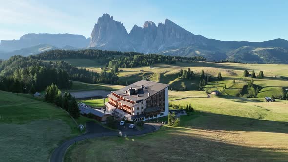 Sunrise on the Seiser Alm in the Dolomites mountains