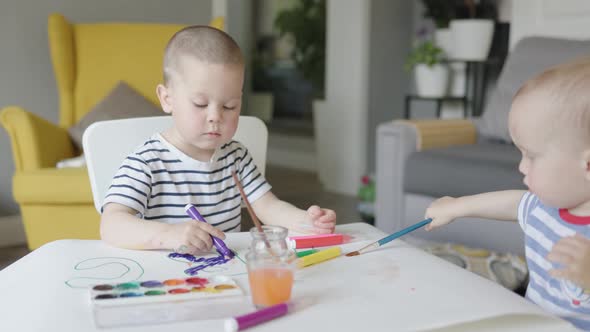 Early Children Education at Home Art Class Lesson Two Kids Painting Together