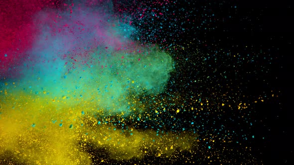 Super Slowmotion Shot of Color Powder Explosion Isolated on Black Background at 1000Fps