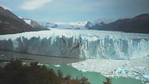 Wide view of spectacular Perito Moreno Glacier in Los Glaciares National Park, Patagonia