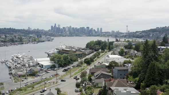 Seattle Washington Usa Aerial View Of City From High Above Fremont Neighborhood