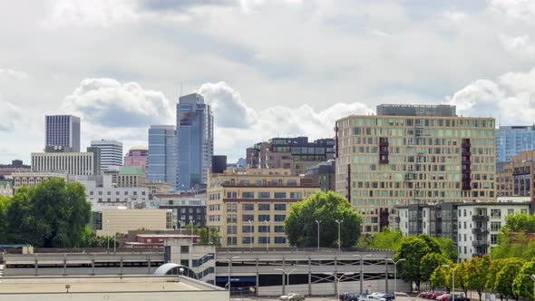 Breathtaking timelapse of clouds rolling above buildings in downtown Portland, Oregon.