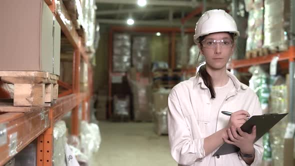 The Girl Who Runs the Warehouse Looks Confidently Into the Camera