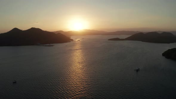 Sunset Over the Sea and Islands. Philippines, Palawan