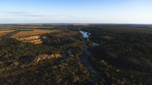 Landscape of the River and Granite Rocks Aerial View