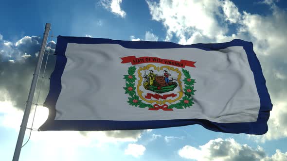 Flag of American State of West Virginia, Region of the United States, Waving at Wind. 