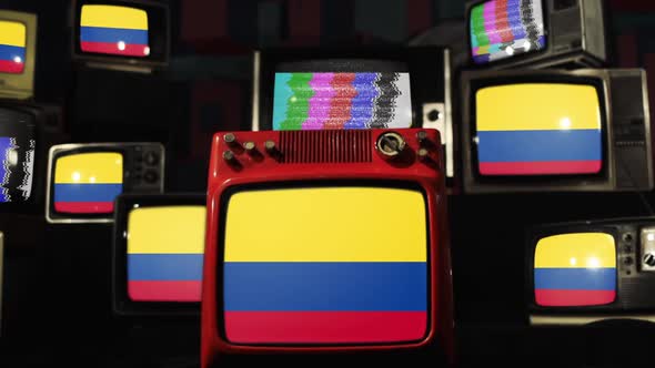 The national flag of Colombia and Vintage TVs.