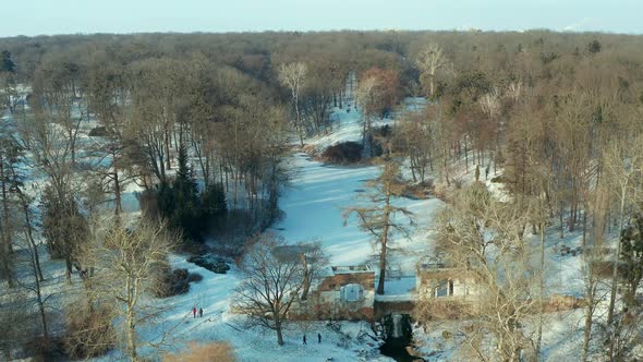 Flying over the park in the snow