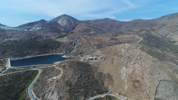 Psili Ammos beach on the Island of Serifos in the Cyclades in Greece seen fro