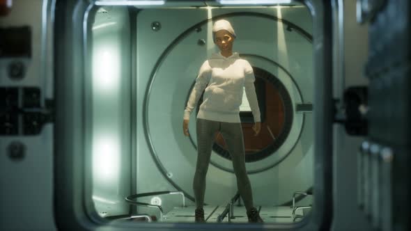 Woman Astronaut on a Futuristic Spaceship