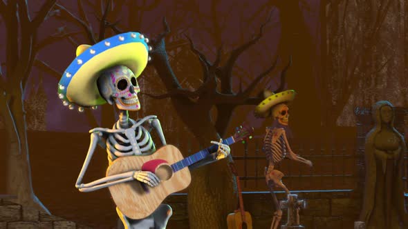 Mexican skeleton playing guitar