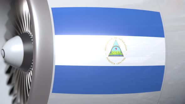 Waving Flag of Nicaragua on Airplane Tourbine