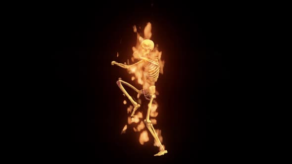 Dancing skeleton on fire with alpha