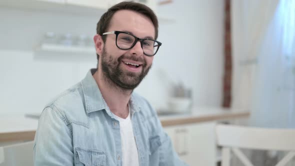 Successful Beard Young Man Showing Thumbs Up in Office 