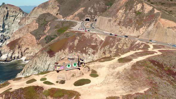 AERIAL: drone, devil's slide bunker view, flying steady