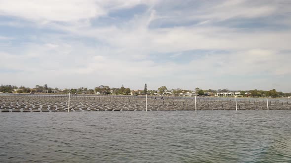 sailing past racks of oyster leases at merimbula