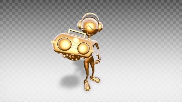 Gold 3D Man - Cartoon Show Musical Player