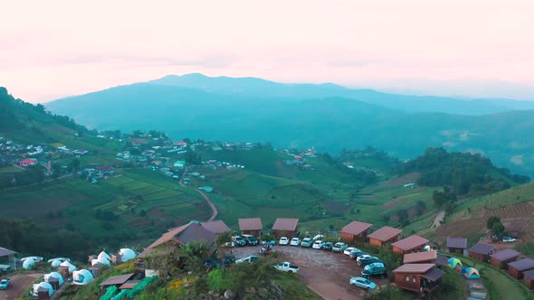 Aerial View of Camping Grounds and Tents on Doi Mon Cham Mountain in Mae Rim, Chiang Mai Province