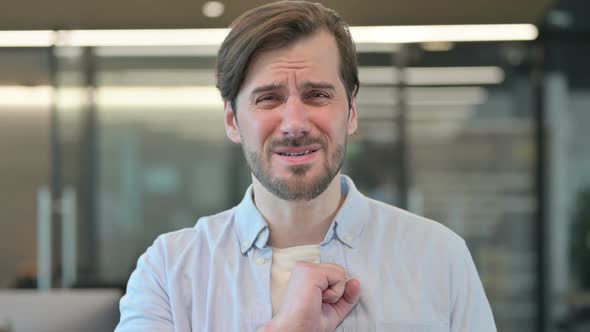 Portrait of Sick Mature Adult Man Coughing