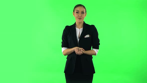 Beautiful Girl Is Reporting and Tells a Lot of Interesting Informations, Green Screen