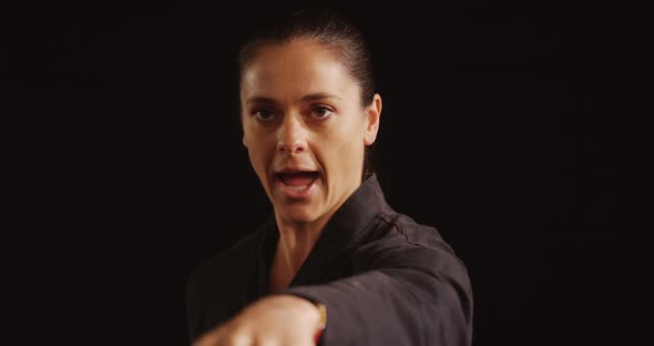 Karate player performing karate stance