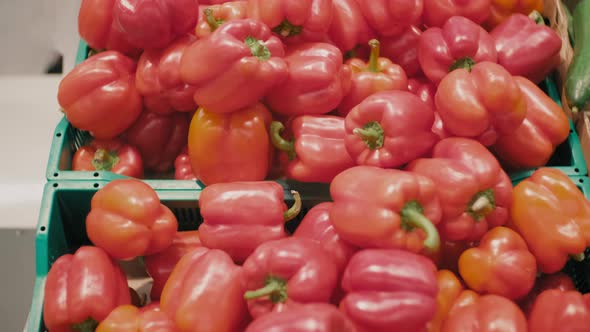 Fresh Red Peppers In Supermarket