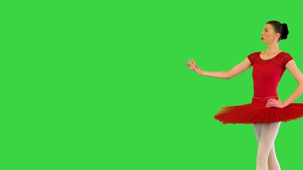 Young Ballerina in Classical Tutu Walks En Pointe on a Green Screen Chroma Key