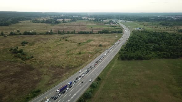 Aerial View of Freeway Busy Rush Hour Heavy Traffic Jam Highway