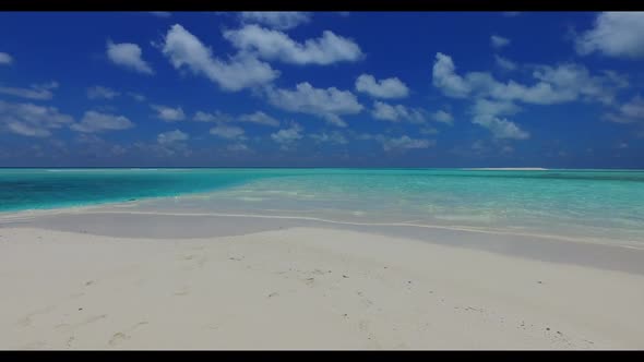 Aerial drone abstract of beautiful coast beach journey by blue water with white sandy background of 