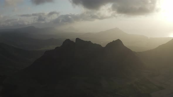 Aerial view of a Trois Mamelles, a mountain peak on Mauritius island.