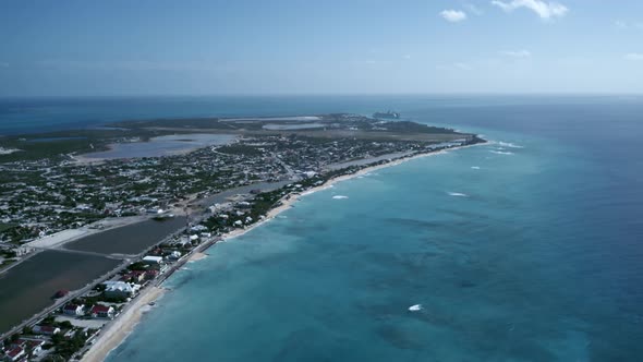 Aerial panoramic high angle shot of Cockburn Town, Grand Turk, Turks and Caicos
