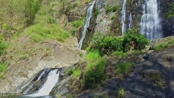 Bottom View Fantastic Waterfall Among Tropical Woods