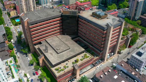 View From Above Of The Building Of St. Paul's Hospital Along Thurlow Street In Downtown Vancouver, B