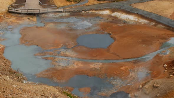 dramatic iceland landscape, geothermal hot spring steam smoke rising from the pools of hot water, ky