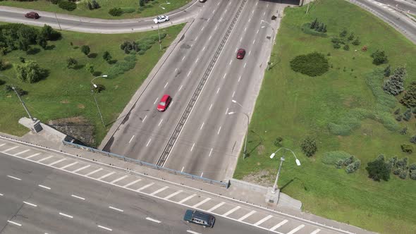 Cars on the Road Aerial View. Kyiv, Ukraine