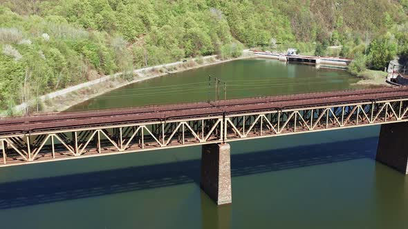 Aerial View Of Railway Bridge And Water Reservoir Ruzin In Slovakia