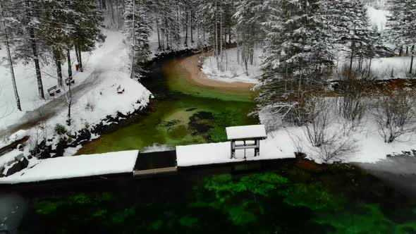 Beautiful view on an Lake with Mountains in Schiederweiher in Upper Austria Drone Video