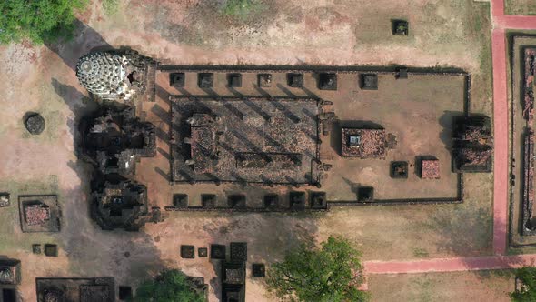 Aerial View of Wat Phrapai Luang Temple and Ruins in Sukhothai Historical Park Thailand