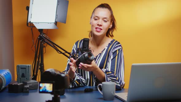 Influencer Showing Her Public a New Camera Lens