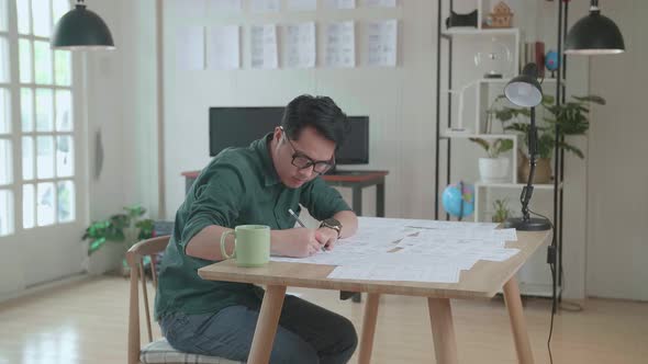 Pre-Production For Film Movie Story Concept : Asian Man Drawing Storyboard Animation Comic Cartoon